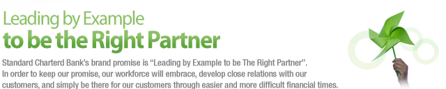 SC Bank’s brand promise is “Leading by Example to be The Right Partner”.
