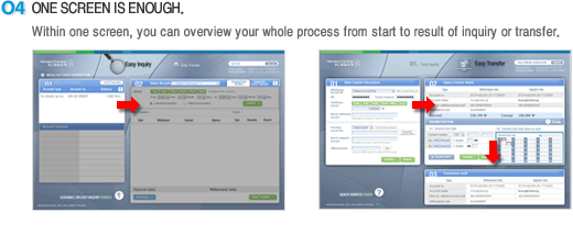 04 ONE SCREEN IS ENOUGH. Within one screen, you can overview your whole process from start to result of inquiry or tranfer.