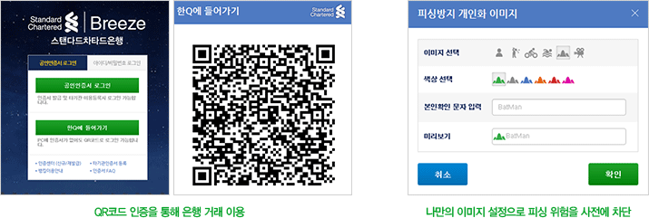 QR코드 인증을 통해 은행 거래 이용, 나만의 이미지 설정으로 피싱 위험을 사전에 차단 